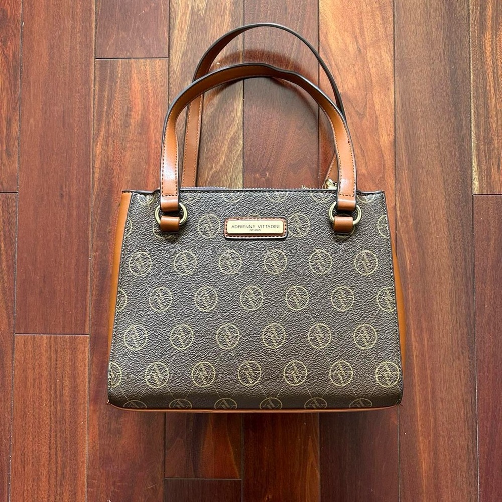 Adrienne Vittadini Brown Monogram-Style Crossbody Purse